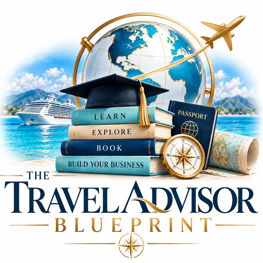 The Travel Advisor Blueprint logo: Learn, Explore, Book, Build Your Business
